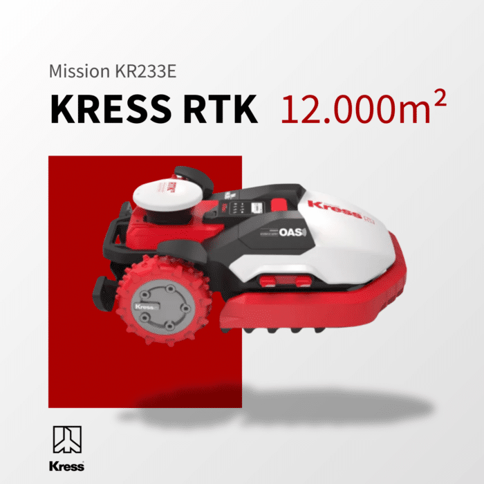 Kress Mission KR233E Rasenroboter für Flächen bis zu 12.000 m² mit innovativer RTK-Technologie und präziser Navigation