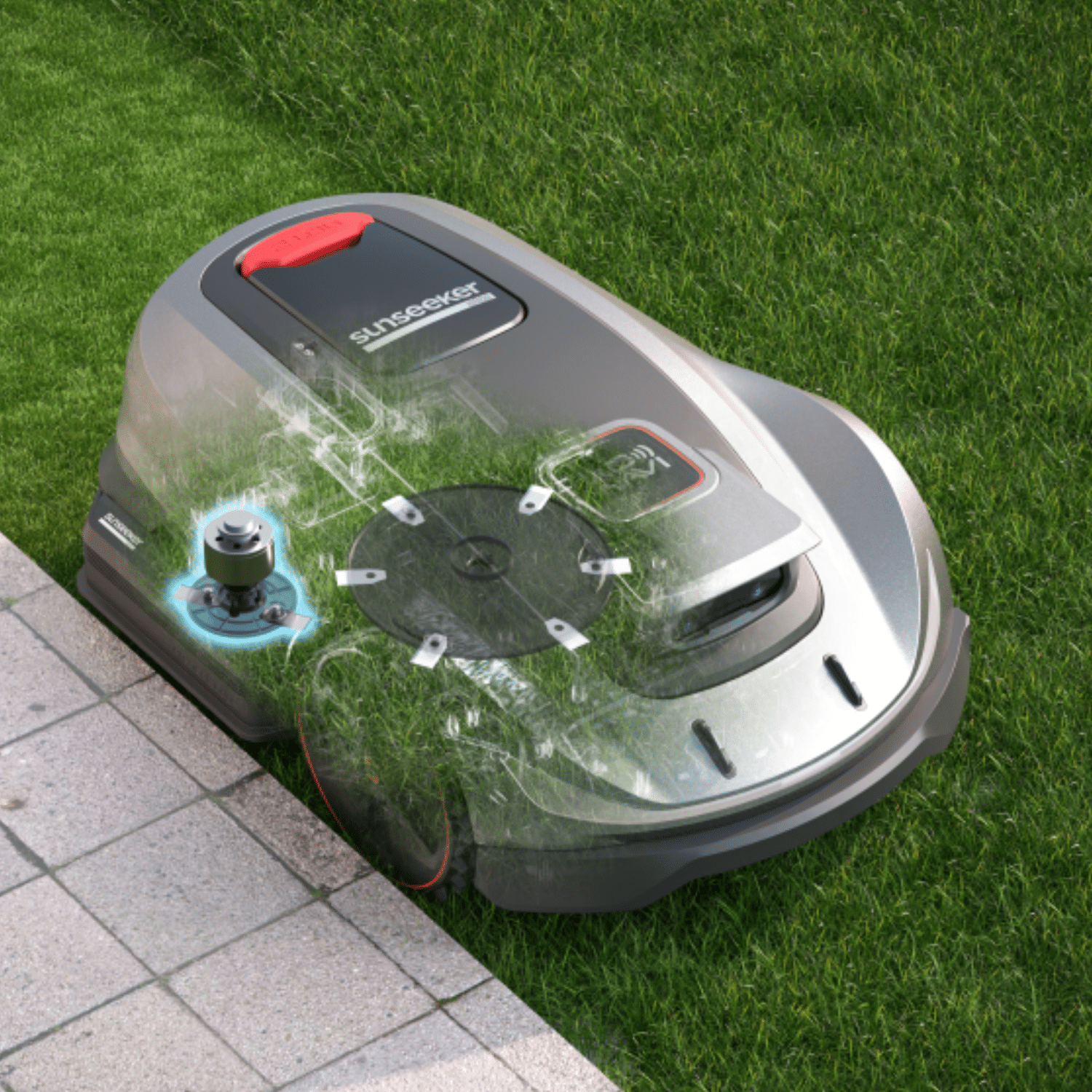 Sunseeker X5 Gen2 Mähroboter – Präziser Kantenschnitt und intelligente Rasenpflege Sunseeker X5 Gen2 Mähroboter beim präzisen Kantenschnitt auf Rasenfläche – intelligente Navigation und sauberes Randmähen