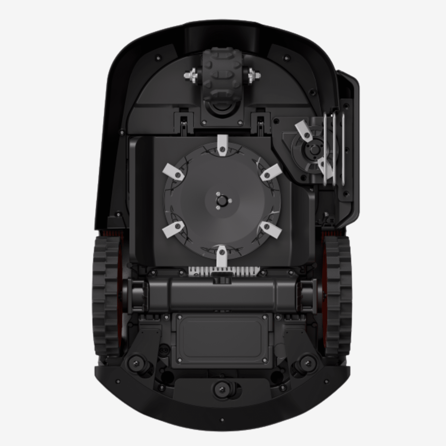Sunseeker X5 Gen2 Mähroboter – Unterseite mit zentralem Schneidwerk Sunseeker X5 Gen2 Mähroboter Unterseite – zentrales Schneidwerk mit rotierendem Messersystem