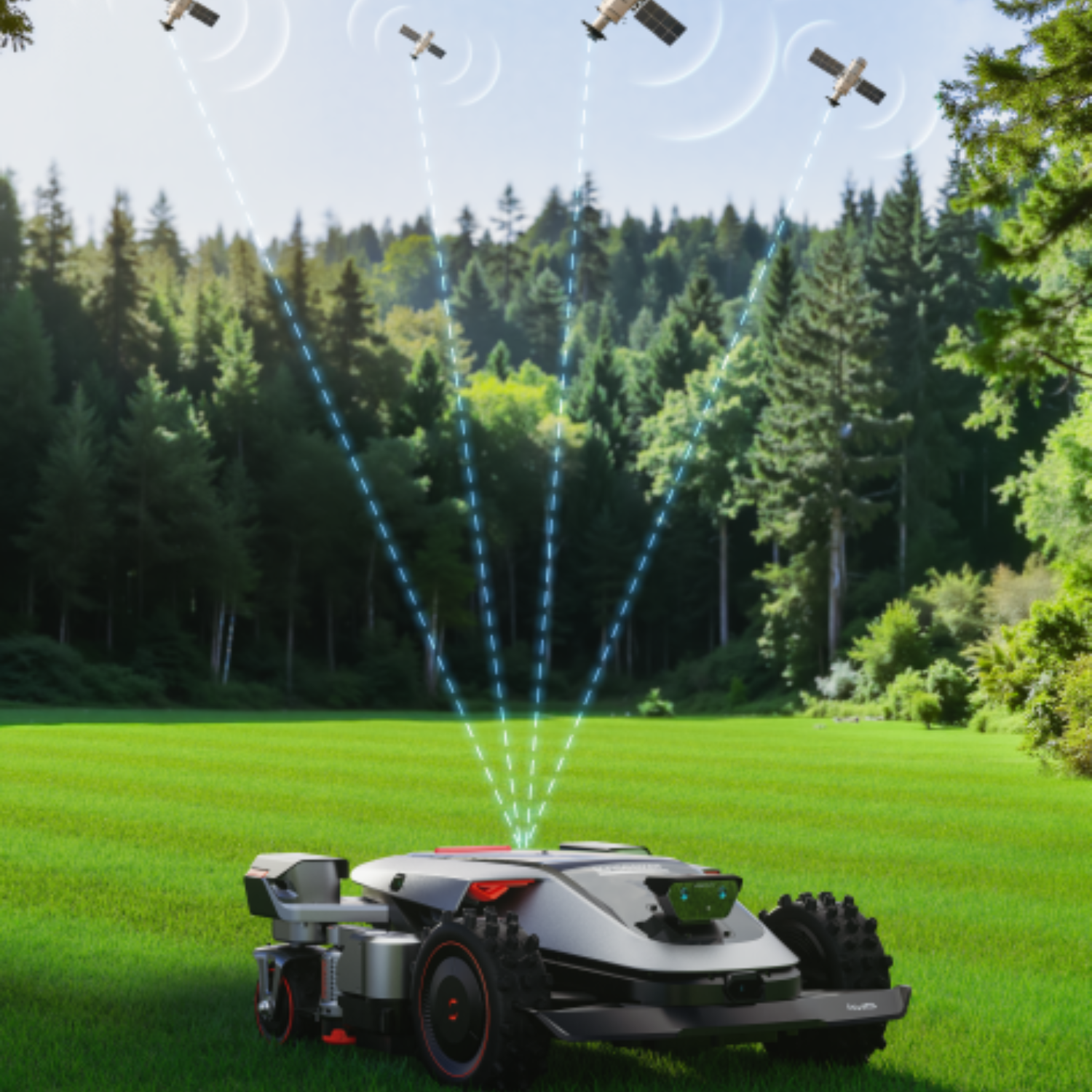 Sunseeker X9 Plus RTK – Satellitengestützte Navigation für große Flächen Sunseeker X9 Plus RTK Mähroboter nutzt satellitengestützte RTK-Navigation auf großer Rasenfläche