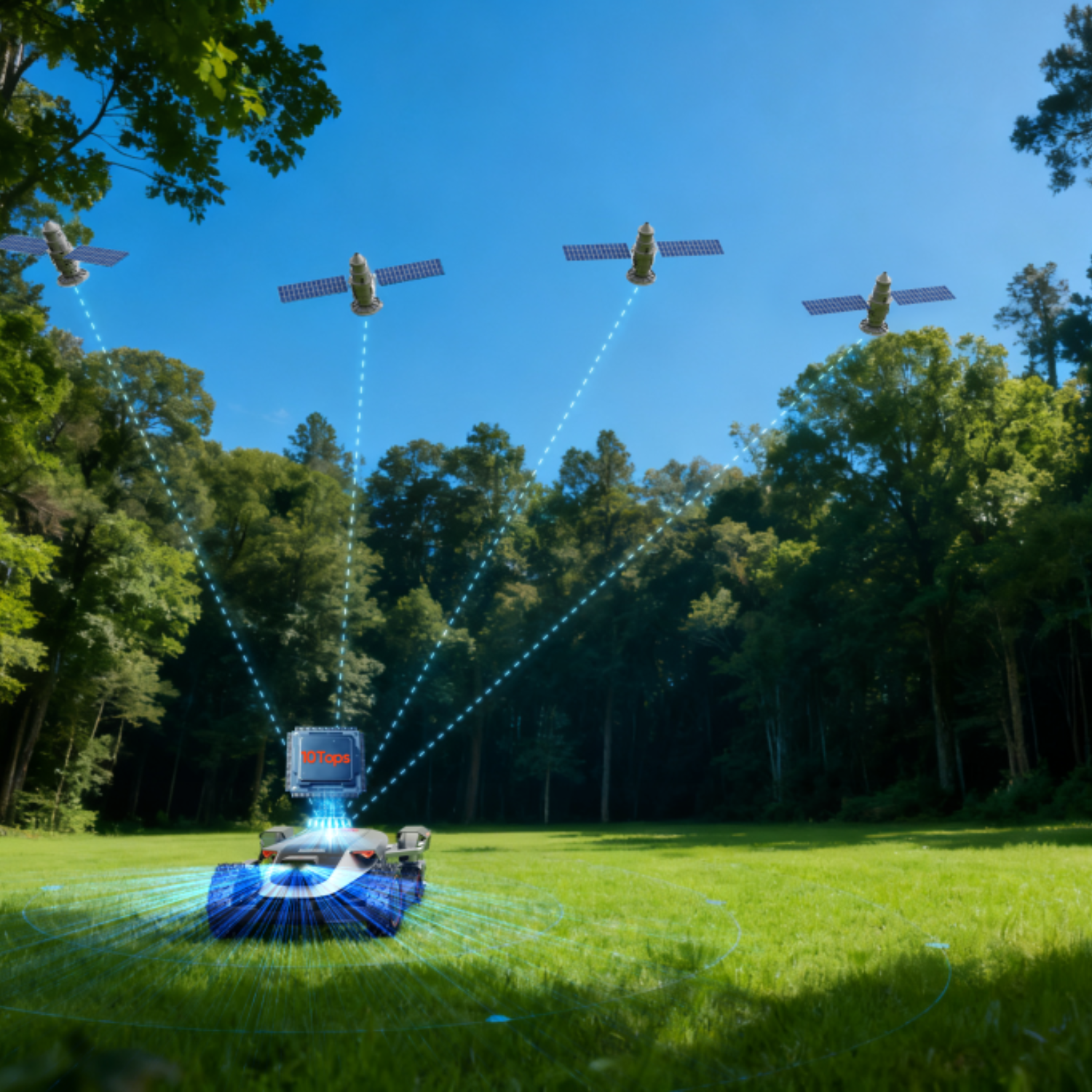 Sunseeker X9 Plus RTK – Hochpräzise Satellitennavigation ohne Begrenzungskabel Sunseeker X9 Plus RTK Mähroboter empfängt mehrere Satellitensignale für präzise RTK-Navigation auf großer