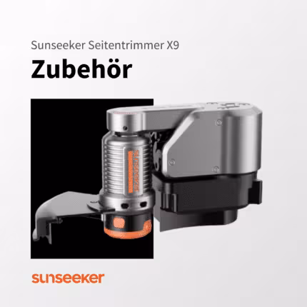 Sunseeker Seitentrimmer X9 Zubehör – Robuster Mähroboter-Aufsatz mit Metallgehäuse und orangefarbenem Akzent