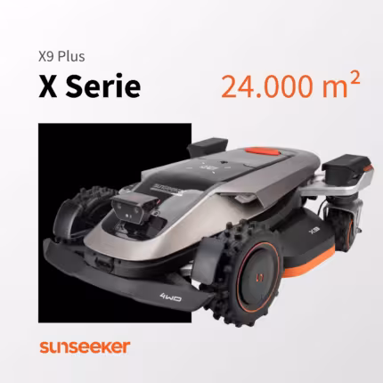 Produktabbildung des Sunseeker X9 Plus Mähroboters aus der X Serie für große Rasenflächen bis 24.000 Quadratmeter