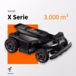 Segway Navimow X430E X-Serie Produktbild – Mähroboter für bis zu 3000m² mit Allradantrieb, EFLS 3.0 und kabellosem Betrieb, offizielles Segway Markenbild auf orangem Hintergrund
