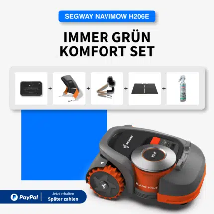 Segway Navimow H206E Immer Grün Komfort Set mit Mähroboter, Ladestation, Reinigungsbürste, Garagenmatte und Pflegespray – kabellos für bis zu 600 m²