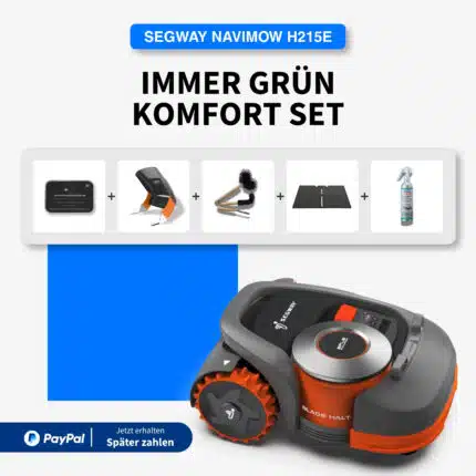 Segway Navimow H215E Mähroboter Immer Grün Komfort Set – inklusive Navigationssystem, Ladestation-Schutzdach, Reinigungsbürste, Schutzmatte und Pflegespray – kabellos mähen bis 1.500 m² – jetzt mit PayPal kaufen
