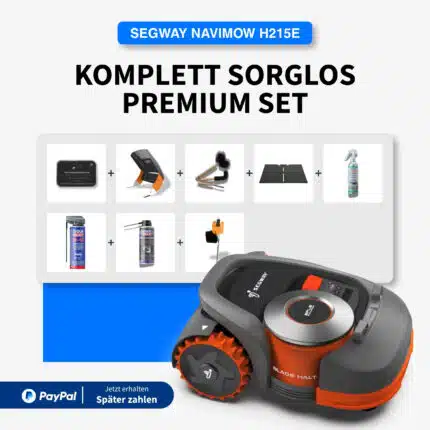 Segway Navimow H215E Mähroboter Komplett-Sorglos Premium Set – inklusive Navigationssystem, Ladestation-Schutzdach, Reinigungsbürste, Schutzmatte, Pflegespray und Reinigungsmittel – kabellos mähen bis 1.500 m² – jetzt mit PayPal kaufen