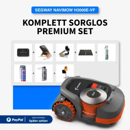 Segway Navimow H3000E-VF Mähroboter Komplett-Sorglos Premium Set – inklusive Navigationssystem, Ladestation-Schutzdach, Reinigungsbürste, Schutzmatte, Pflegespray und Reinigungsmittel – kabellos mähen bis 3.000 m² – jetzt mit PayPal kaufen