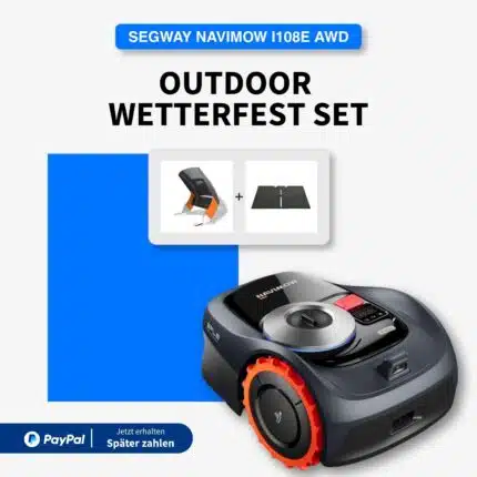 Segway Navimow i108E AWD Outdoor Wetterfest Set – Mähroboter mit Garagendach und Bodenmatte für 800 m²