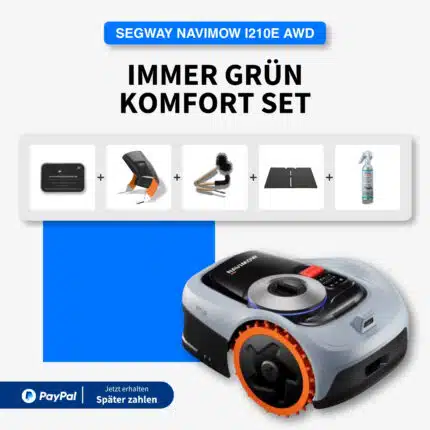 Segway Navimow i210E AWD Immer Grün Komfort Set mit Mähroboter, Ladestation, Reinigungsbürste, Garagenmatte und Pflegespray – kabellos für bis zu 1000 m²