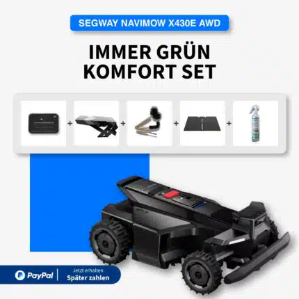 Segway Navimow X430E AWD Mähroboter Immer Grün Komfort Set – inklusive Navigationssystem, Schutzdach, Reinigungsbürste, Schutzmatte und Pflegespray – kabellos mähen bis 3.000 m² – jetzt mit PayPal kaufen