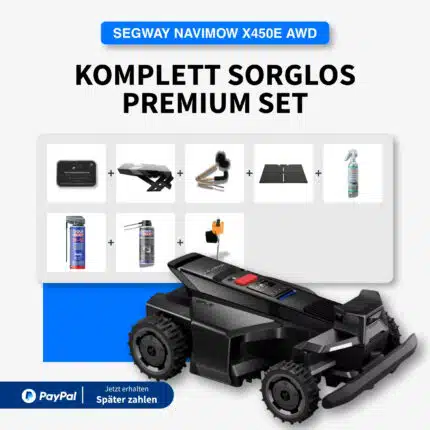 Segway Navimow X450E AWD Mähroboter Komplett-Sorglos Premium Set – inklusive Navigationssystem, Schutzdach, Reinigungsbürste, Schutzmatte, Pflegespray und Reinigungsmittel – kabellos mähen bis 5.000 m² – jetzt mit PayPal kaufen